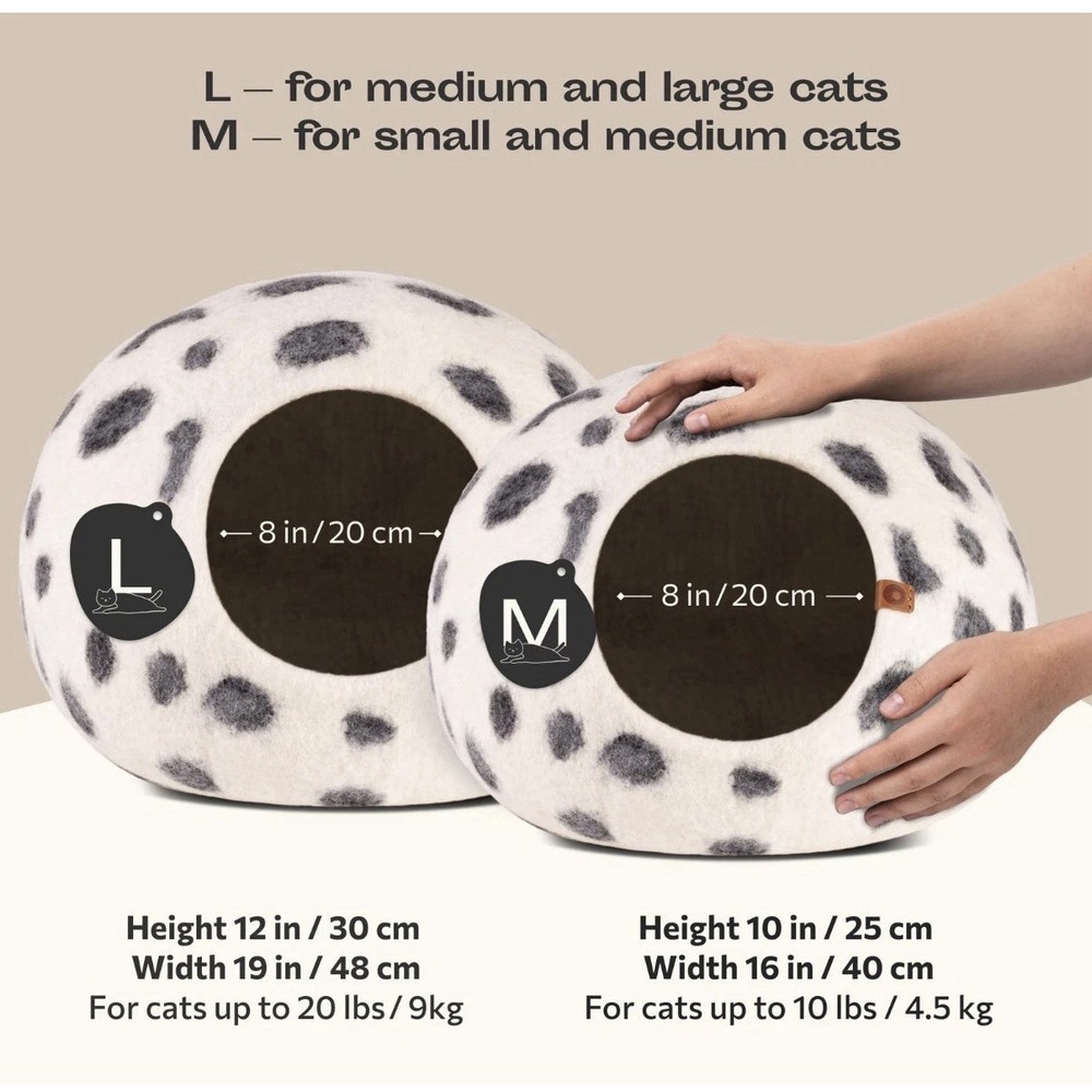 MEOWFIA Premium Felt Cat Bed Cave Handmade 100% Merino Wool Large Snow Leopard - Picture 3 of 8